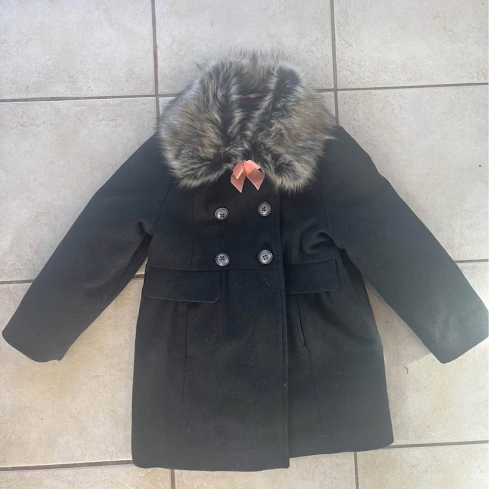 Jessica Simpson Charcoal Pea Coat with Faux Fur Trim